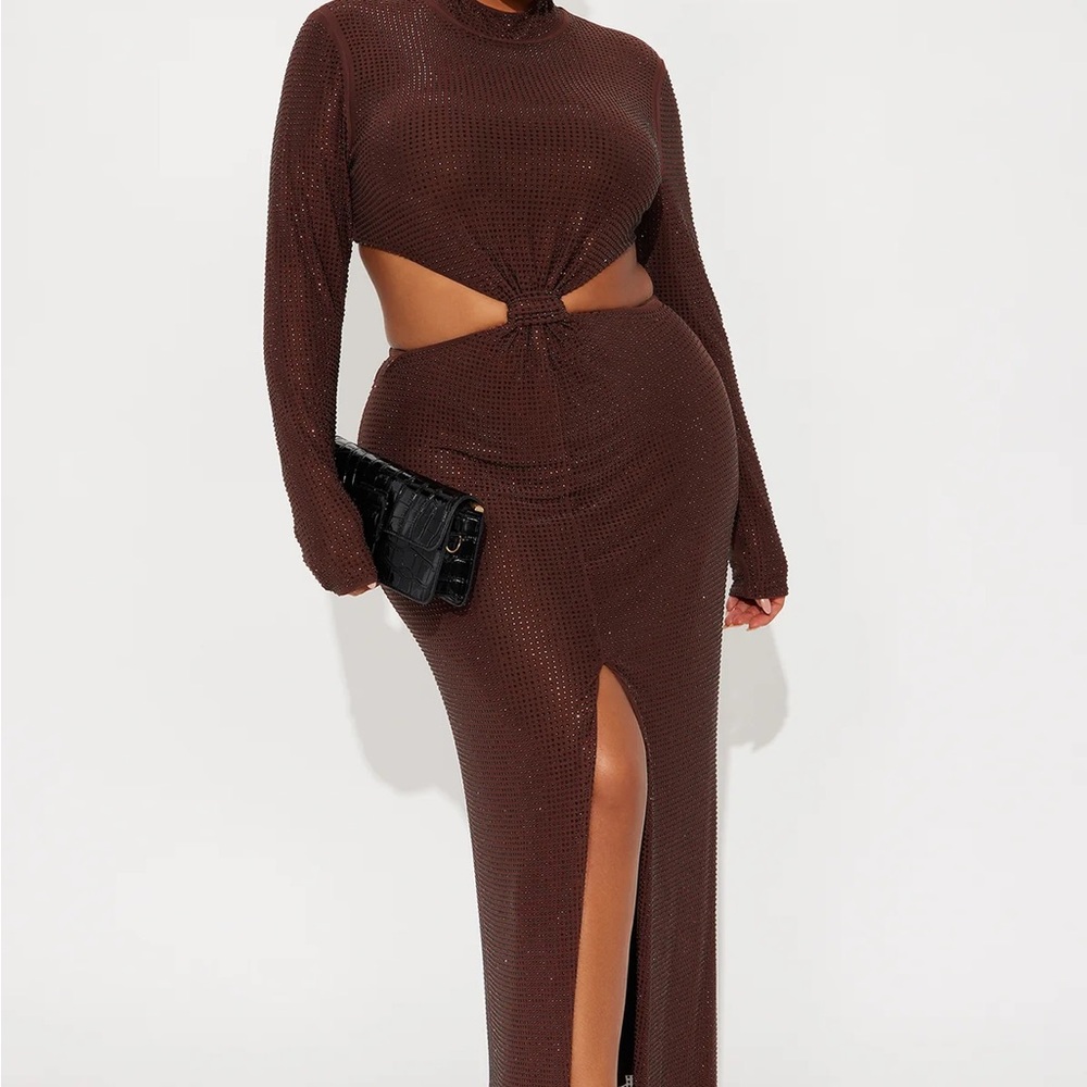Fashion Nova Brown Cut-Out Maxi Dress